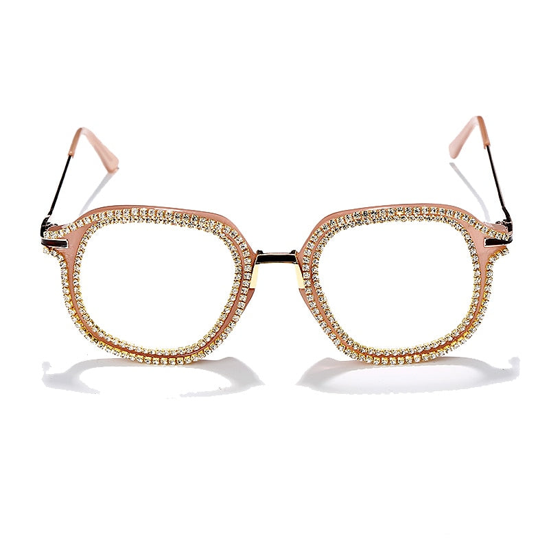 Calanovella Trendy Rhinestone Frame Retro Vintage Square Bling Glasses