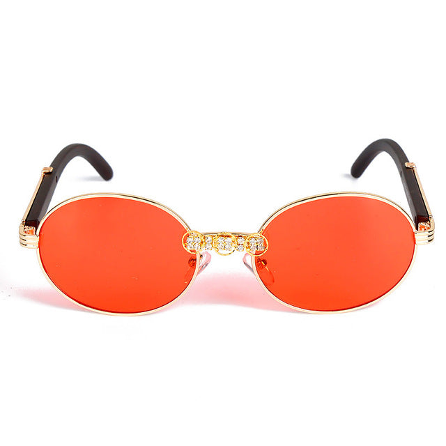 Calanovella Round Sunglasses Diamond Glasses Vintage Wood Frame
