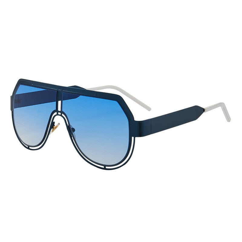 Calanovella Stylish Men Women Punk Pilot Sunglasses Oversized Metal Flat Top Frame Gradient Lens Retro Style UV400