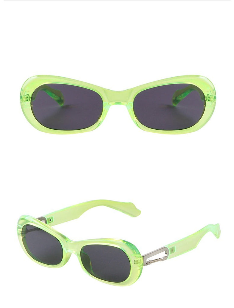 Calanovella Trendy Pink Green Rectangle Rivet Sunglasses Retro