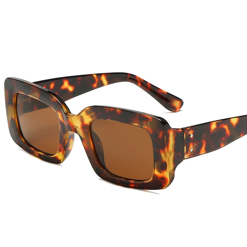 Calanovella Thick Frame Retro Square Rectangle Sunglasses Fashion Leopard Rectangular Sun Glasses UV400