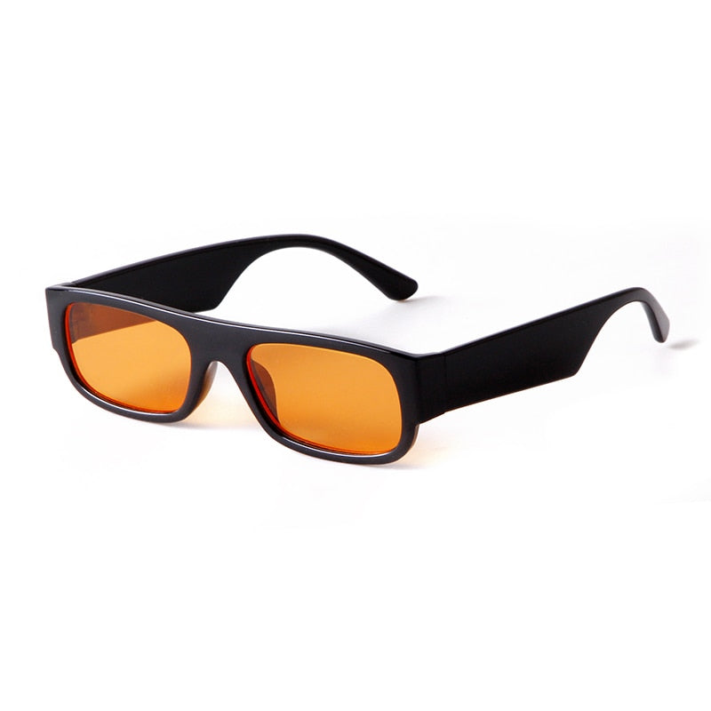 Calanovella Trendy 90s Rectangle Sunglasses Women Men Rectangular Vintage Retro Orange Lens Square Sun Glasses Shade UV400