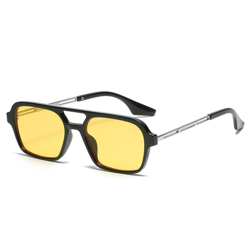 Calanovella Trendy Retro Double Bridges Rectangle Sunglasses For Men Women Unisex 90s Fashion Vintage Square Sun Glasses UV400