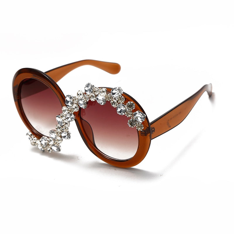 Calanovella Oversized Round Sunglasses Polarized Diamond Rhinestone