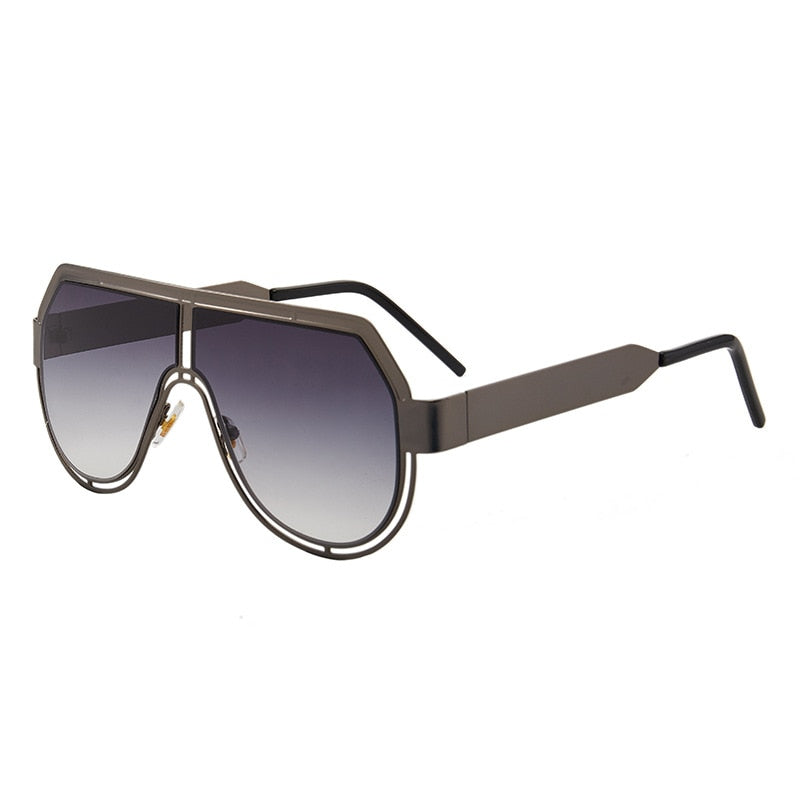 Calanovella Stylish Men Women Punk Pilot Sunglasses Oversized Metal Flat Top Frame Gradient Lens Retro Style UV400