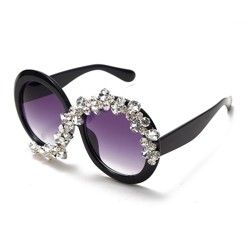 Calanovella Oversized Round Sunglasses Polarized Diamond Rhinestone