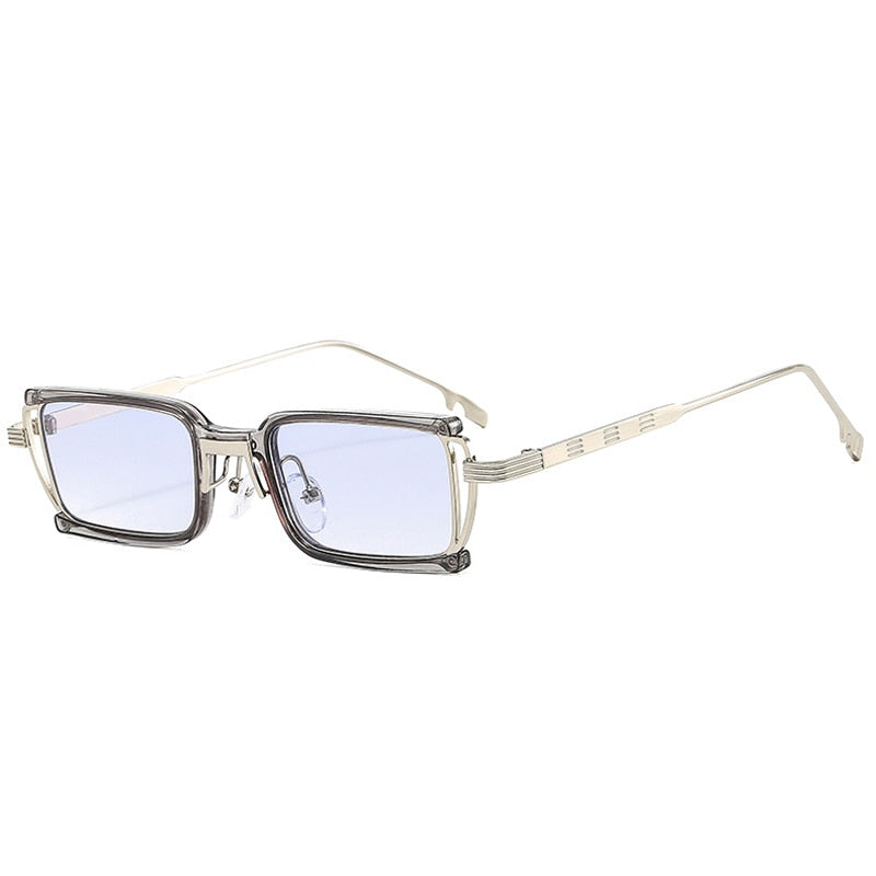 Calanovella Small Retro Rectangle Sunglasses Men Women Fashion Clear Ocean Gradient Lens Metal Punk Square Sun Glasses UV400