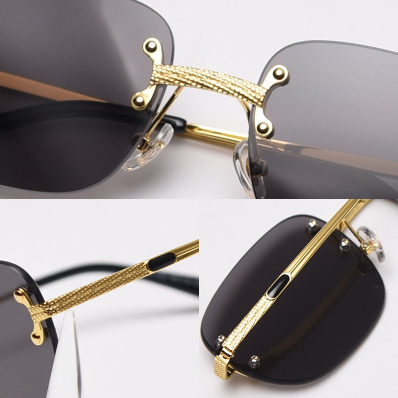 Calanovella Ins Popular Small Oval Rectangle Sunglasses Retro Rimless