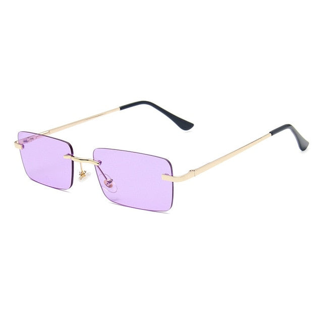 Calanovella Stylish Rectangle Two Toned Rimless Sunglasses for Men Women Fashionable Square Vintage Eighties Retro Small Punk Yellow Gradient Tinted Cool Glasses light yellow,yellow,gray pink,purple pink,brown,black,champagne,blue,purple 34.99 USD