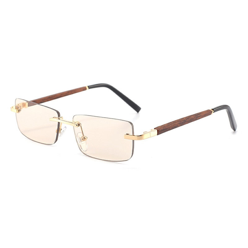 Calanovella Trendy Small Rectangular Sunglasses Retro Wood Grain