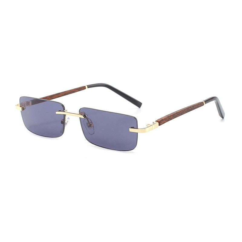 Calanovella Trendy Small Rectangular Sunglasses Retro Wood Grain