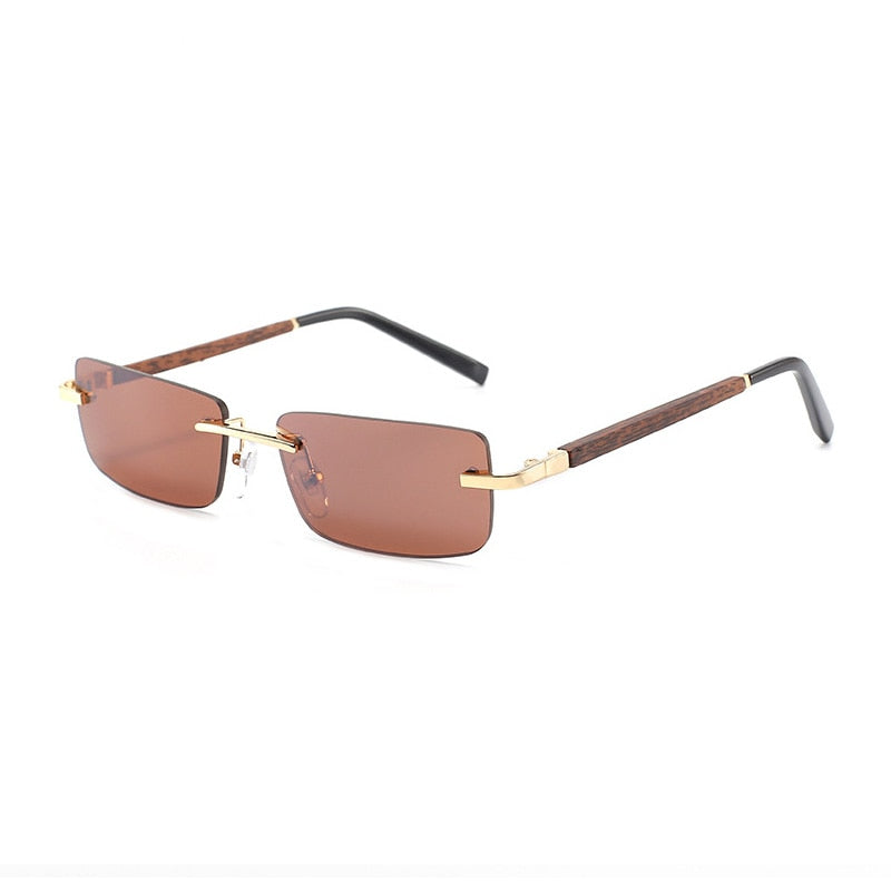 Calanovella Trendy Small Rectangular Sunglasses Retro Wood Grain