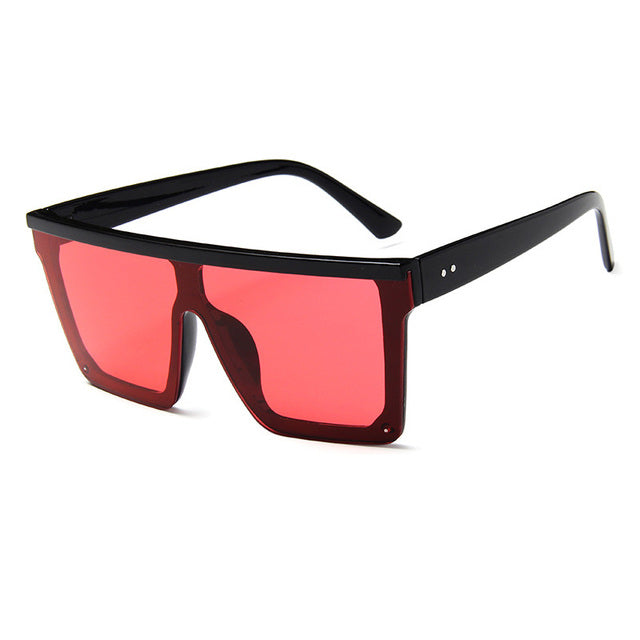 Calanovella Big Flat Top Modern Square Rectangular Sunglasses for Men Womens Purple Mirror Coating Shades UV400