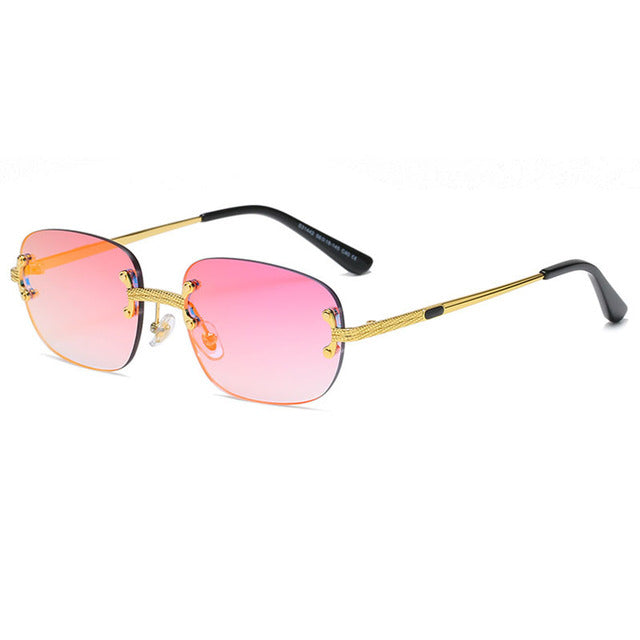 Calanovella Ins Popular Small Oval Rectangle Sunglasses Retro Rimless Mirror Coating Shades UV400