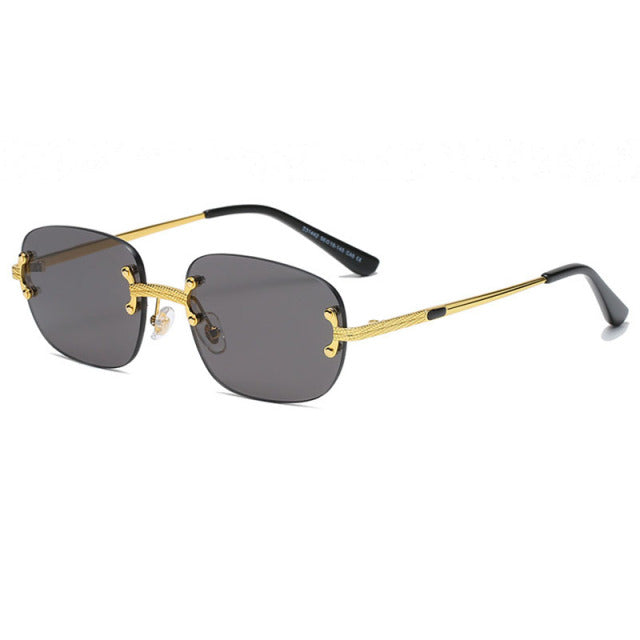 Calanovella Ins Popular Small Oval Rectangle Sunglasses Retro Rimless Mirror Coating Shades UV400