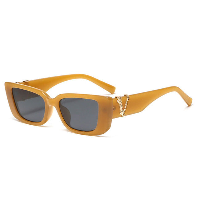 Calanovella Retro Small Rectangle Sunglasses Cool Colors Gradient Sun Glasses Shades UV400