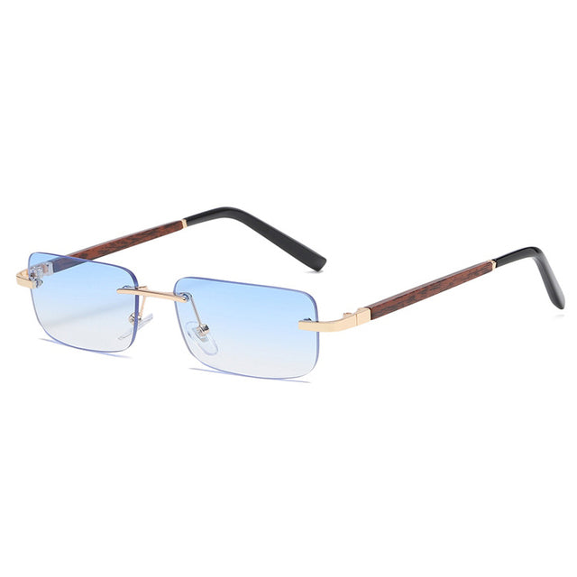 Calanovella Trendy Small Rectangular Sunglasses Retro Wood Grain