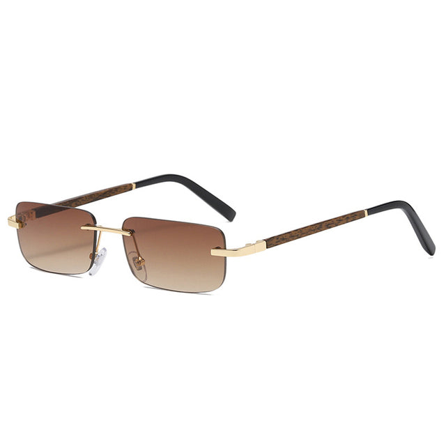 Calanovella Trendy Small Rectangular Sunglasses Retro Wood Grain