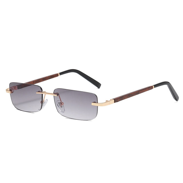 Calanovella Trendy Small Rectangular Sunglasses Retro Wood Grain