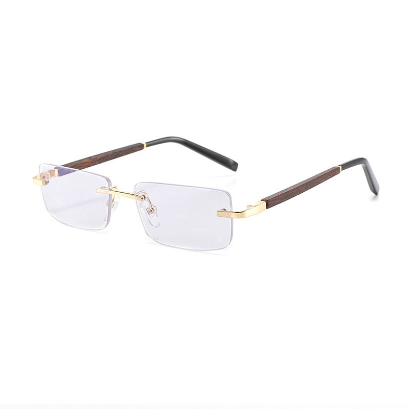 Calanovella Trendy Small Rectangular Sunglasses Retro Wood Grain