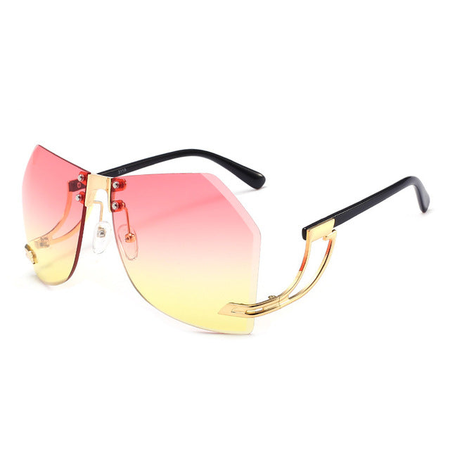 Calanovella Men Women Sunglasses Big Two Toned Rimless Gradient Metal Frame Men Womens Fashion Shades UV400 gray,pink,brown,brown pink,pink yellow,clear 34.99 USD