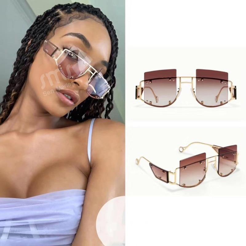 Calanovella Men Women Sunglasses Fashion Oversized Sunglasses Men Women’s Stylish Oversize Two Toned Rimless Decor Tinted Lens Gold Frame Style Stunning Gold Glasses High Fashion UV400 black,red,brown,yellow,light red,gradient gray,gradient brown,gold clear,gradient purple 39.99 USD