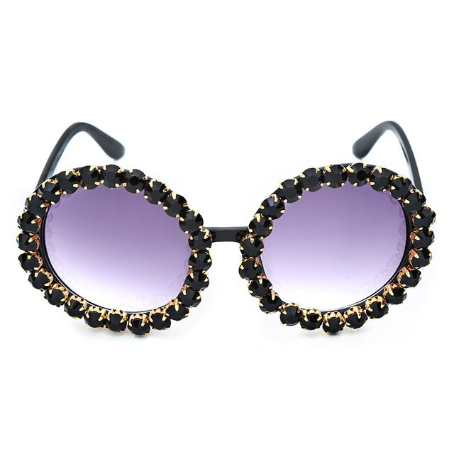 Calanovella Oversized Round Crystal Diamond Rhinestones Sunglasses