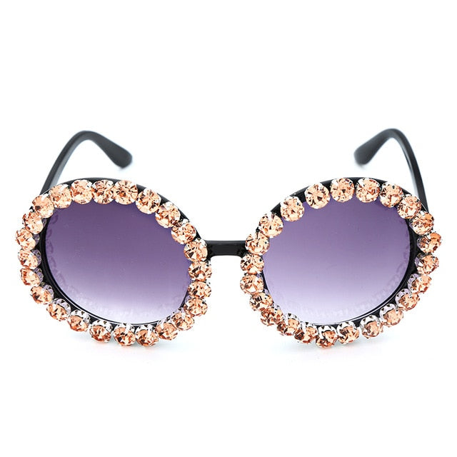 Calanovella Oversized Round Crystal Diamond Rhinestones Sunglasses