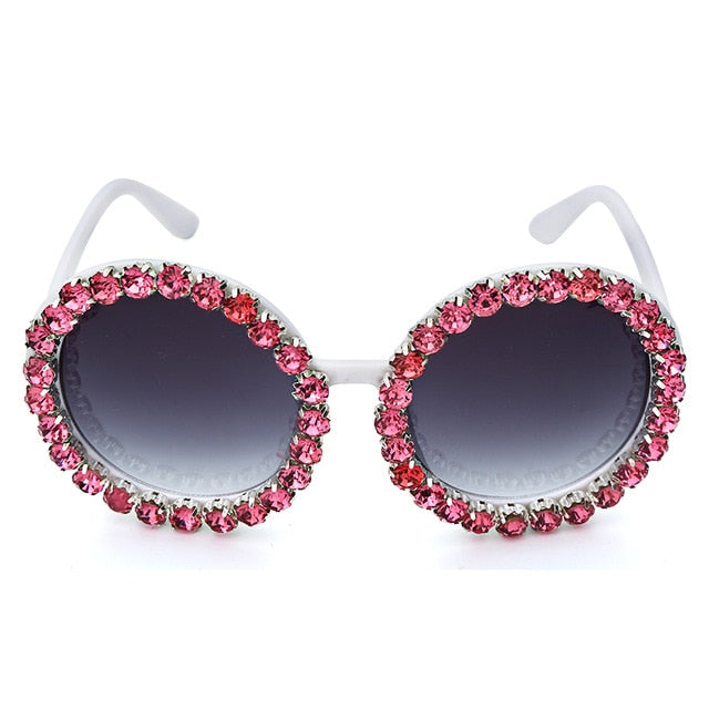 Calanovella Oversized Round Crystal Diamond Rhinestones Sunglasses