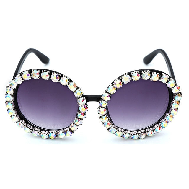 Calanovella Oversized Round Crystal Diamond Rhinestones Sunglasses