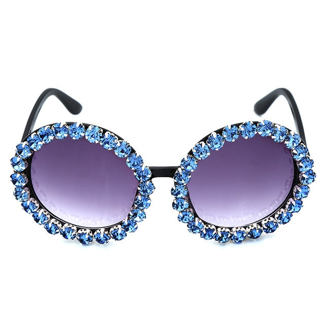 Calanovella Oversized Round Crystal Diamond Rhinestones Sunglasses