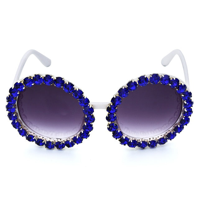 Calanovella Oversized Round Crystal Diamond Rhinestones Sunglasses