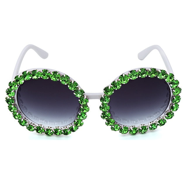 Calanovella Oversized Round Crystal Diamond Rhinestones Sunglasses