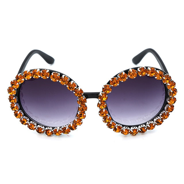 Calanovella Oversized Round Crystal Diamond Rhinestones Sunglasses