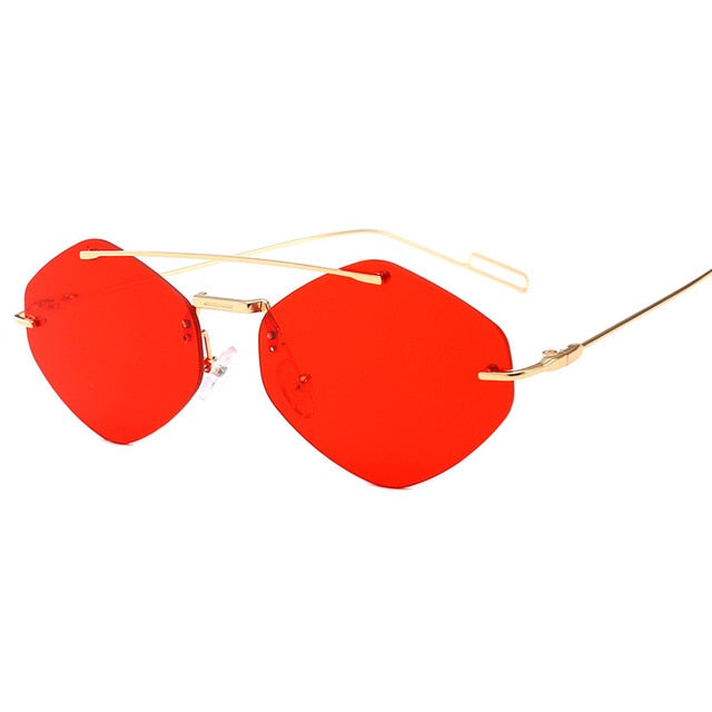 Calanovella Men Women Sunglasses Cool Two Toned Rimless Vintage Square Sunglasses for Men Women Trendy Red Black Double Beam Tint Shades UV400 black,red,yellow,pink,silver,gold clear 34.99 USD