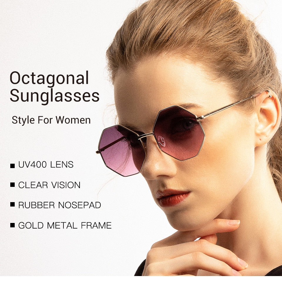 Calanovella Men Women Sunglasses Fashionable Sunglasses for Men Women Cool Stylish Polygon Metal Frame New Purple Clear Lens UV400 pink,cool rainbow,purple 34.99 USD