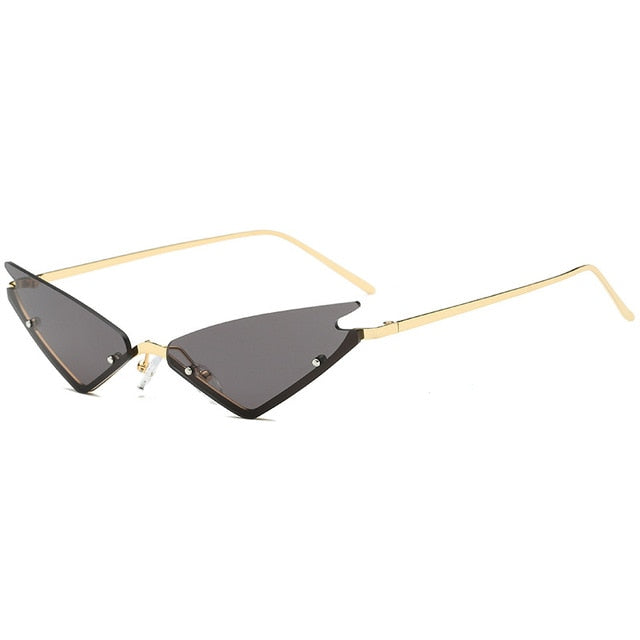 Calanovella Fancy Steampunk Cat Eye Funky Two Toned Rimless Small Punk Cat Eye Steampunk Sunglasses for Men Women 2020 Trendy Vintage Eighties Retro Mirror Small Punk Triangle Shades UV400 black,brown,tosca,purple,blue,green,red 34.99 USD