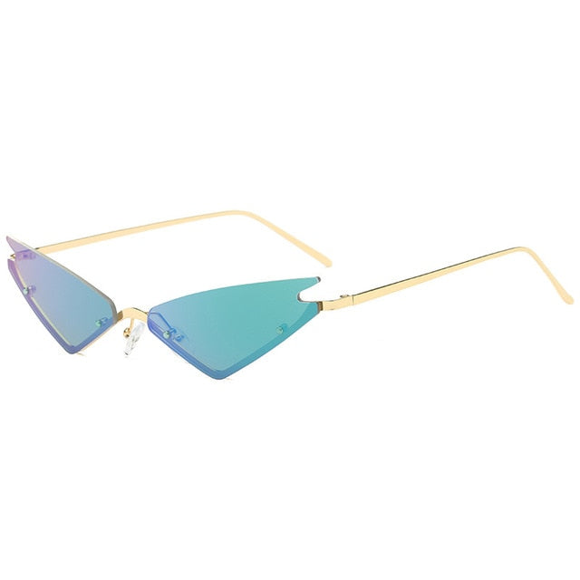 Calanovella Fancy Steampunk Cat Eye Funky Two Toned Rimless Small Punk Cat Eye Steampunk Sunglasses for Men Women 2020 Trendy Vintage Eighties Retro Mirror Small Punk Triangle Shades UV400 black,brown,tosca,purple,blue,green,red 34.99 USD