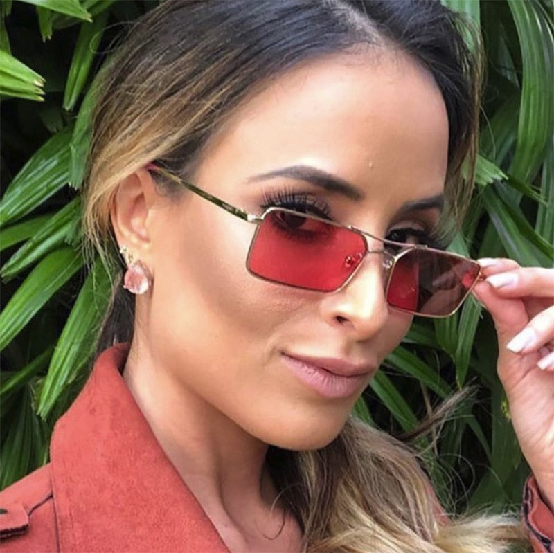 Calanovella Retro Small Rectangle Sunglasses Women Red Double Bridges