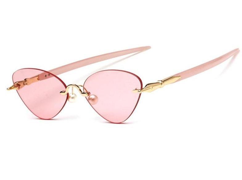 Calanovella Candy Pink Rimless Cat Eye Sunglasses for Women Brand Designer Unique Pen Shape Tinted Lens Cateye Sun Glasses - Calanovella.com