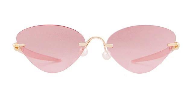 Calanovella Candy Pink Rimless Cat Eye Sunglasses for Women Brand Designer Unique Pen Shape Tinted Lens Cateye Sun Glasses - Calanovella.com