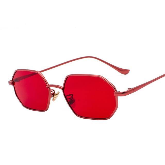 Calanovella Cool Vintage Polygon Square Sunglasses for Men Women Small Punk Red Metal Frame Fashionable Sun Glasses UV400 gold black,red,gold red,full black,yellow,silver,silver gold,pink,clear lens silver frame,clear lens gold frame 34.99 USD