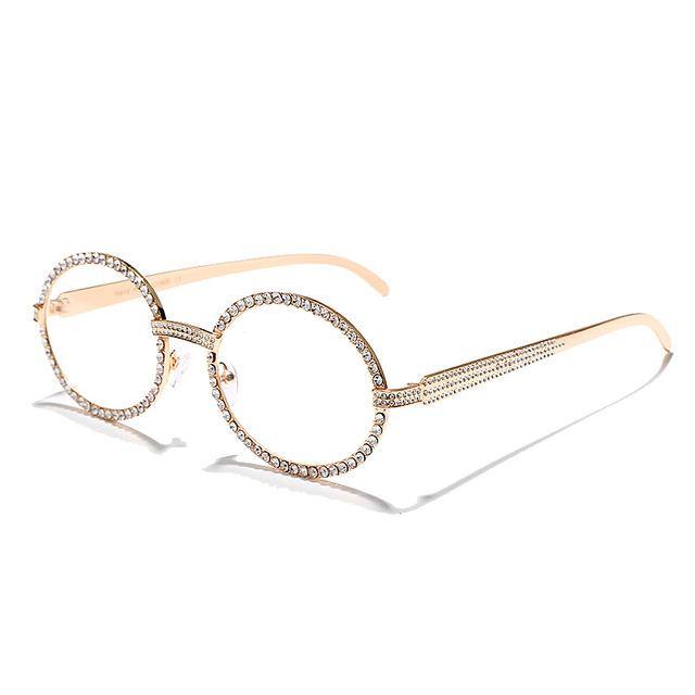 Calanovella Round Sunglasses Diamond Glasses Fashion Sunglasses Stylish Oval New Vintage Fashionable Rhinestone Round Glasses UV400 gold,silver,champagne 34.99 USD