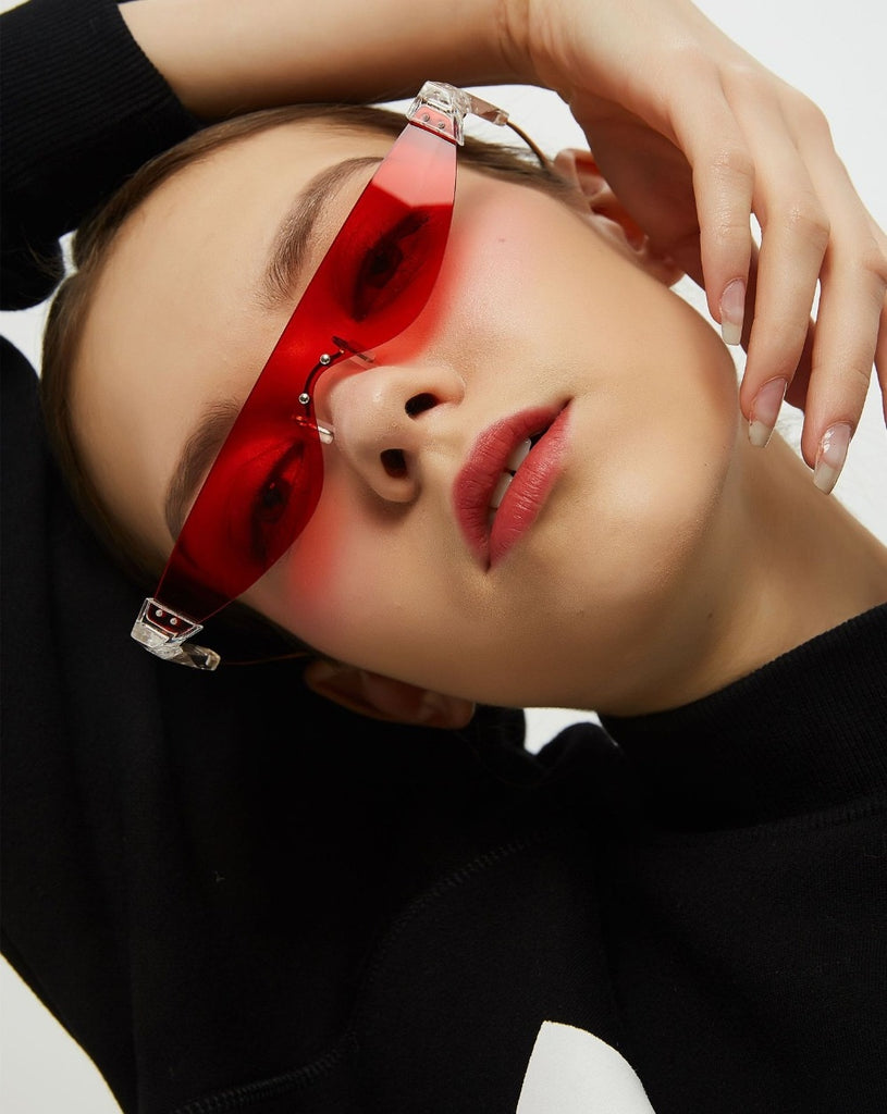 Calanovella Two Toned Rimless Sunglasses Women 2020 Triangular Small Punk Vintage Sunglasses Eighties Retro Men Sun Glasses Eyewear red,yellow,gray,silver 34.99 USD