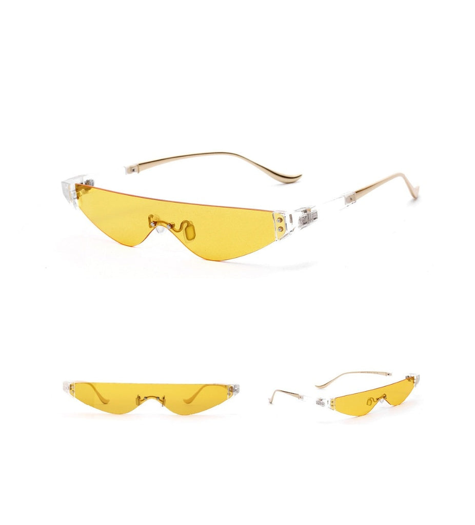 Calanovella Two Toned Rimless Sunglasses Women 2020 Triangular Small Punk Vintage Sunglasses Eighties Retro Men Sun Glasses Eyewear red,yellow,gray,silver 34.99 USD
