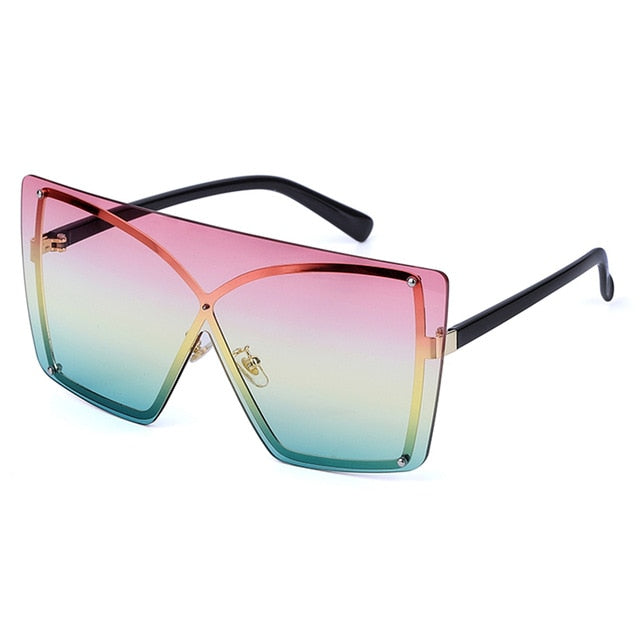 Calanovella Cat Eye Stylish 8 Color Oversized Square Cat Eye Sunglasses Men Women Red Yellow Gradient Flat Top Fashionable Two Toned Rimless Metal Frame Sun Glasses UV400 red,purple,rose pink,black,mocha,pink yellow,blue pink,pink yellow green 34.99 USD