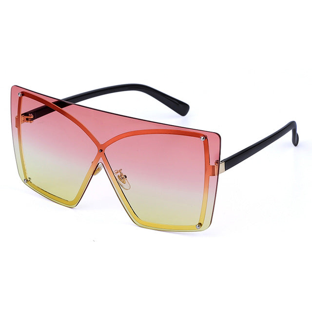 Calanovella Cat Eye Stylish 8 Color Oversized Square Cat Eye Sunglasses Men Women Red Yellow Gradient Flat Top Fashionable Two Toned Rimless Metal Frame Sun Glasses UV400 red,purple,rose pink,black,mocha,pink yellow,blue pink,pink yellow green 34.99 USD