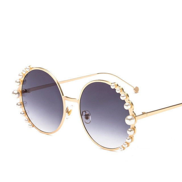 Calanovella Round Sunglasses Stylish Pearl Round Sunglasses for Men Women 2020 Elegant Oval Vintage Pearl Sunglasses Round Eighties Retro Sunglasses UV400 gray,brown,purple,blue,pink,blue pink,champagne,black 39.99 USD