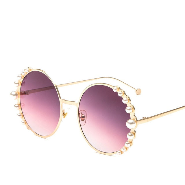 Calanovella Round Sunglasses Stylish Pearl Round Sunglasses for Men Women 2020 Elegant Oval Vintage Pearl Sunglasses Round Eighties Retro Sunglasses UV400 gray,brown,purple,blue,pink,blue pink,champagne,black 39.99 USD