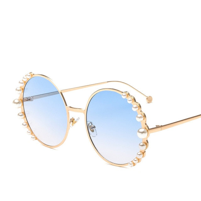 Calanovella Round Sunglasses Stylish Pearl Round Sunglasses for Men Women 2020 Elegant Oval Vintage Pearl Sunglasses Round Eighties Retro Sunglasses UV400 gray,brown,purple,blue,pink,blue pink,champagne,black 39.99 USD